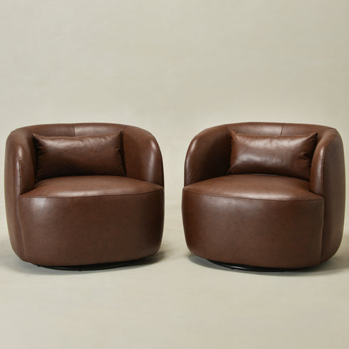 Ashlie Faux Leather Swivel Chair - Brown Modern Swivel Chair | Swivel Accent Chairs | Kinwell Furniture | Swivel Armchairs